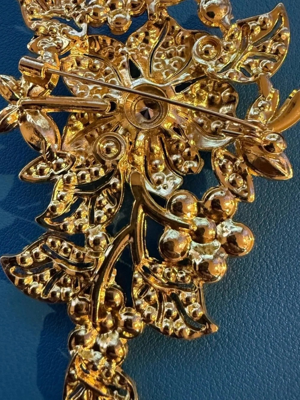 Gold-Tone Pink Crystal Floral Brooch - Elegant Statement Pin